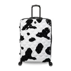 IT Luggage Indulging - 4pc Set (Moo Cow Print) -Luggage World Shop 33198 UK16 3039A08Moocowblack whiterepeatprintSSFrontpaneldirectly25in