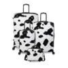 IT Luggage Indulging - 4pc Set (Moo Cow Print) -Luggage World Shop 33198 UK16 3039A08Moocowblack whiterepeatprintSSFrontpaneldirectlyset6