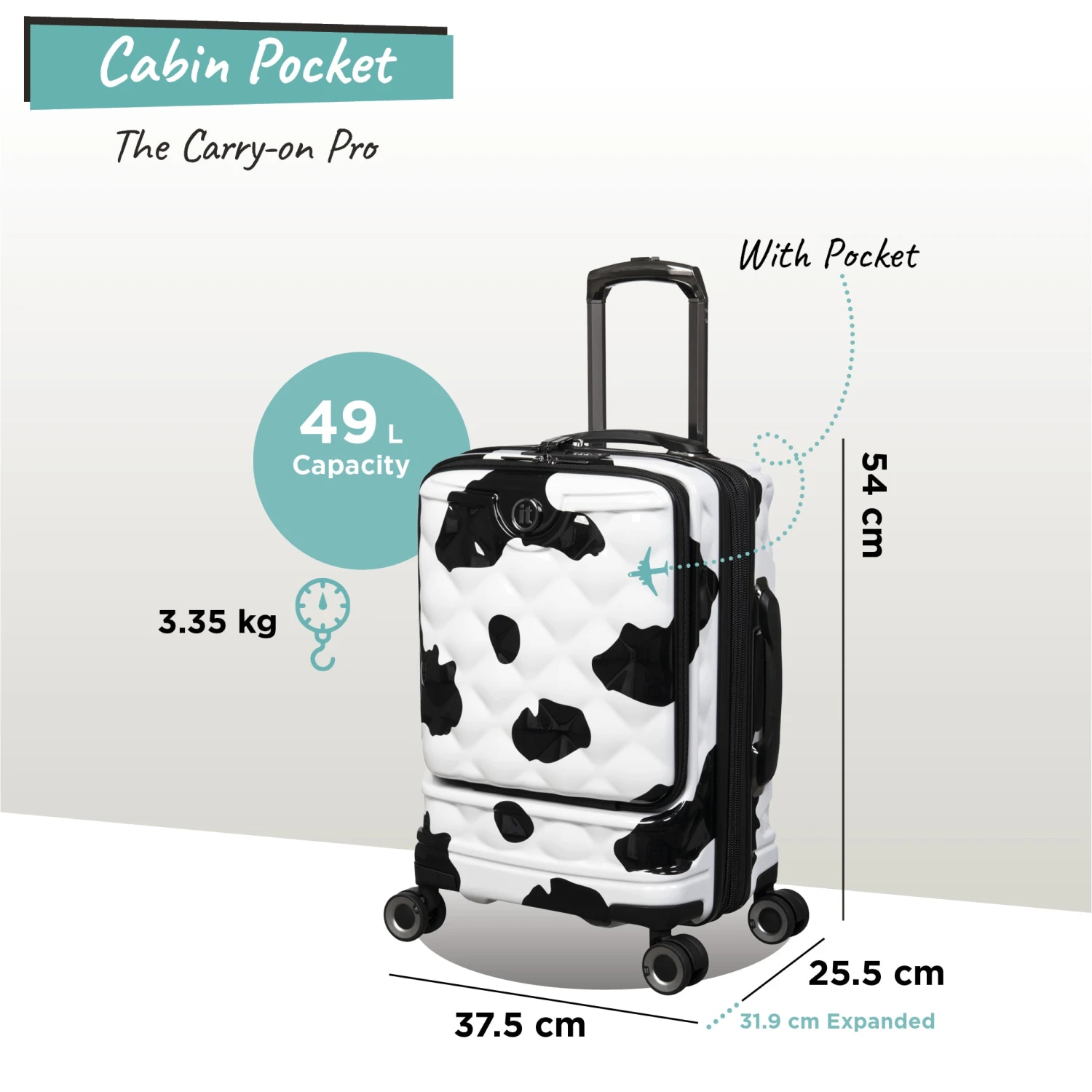 IT Luggage Indulging II - Cabin With Pocket (Moo Cow Print) 4 IT Luggage Indulging II - Cabin With Pocket (Moo Cow Print) - Image 2