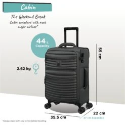 IT Luggage Precursor - Cabin (Charcoal) -Luggage World Shop Precursor Cabin Charcoal dims weights
