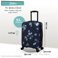 IT Luggage Sheen - 2pc Set (Pansies Floral Blue Depths) 20 IT Luggage Sheen - 2pc Set (Pansies Floral Blue Depths) -Luggage World Shop Sheen Pansies Cabin dims weights