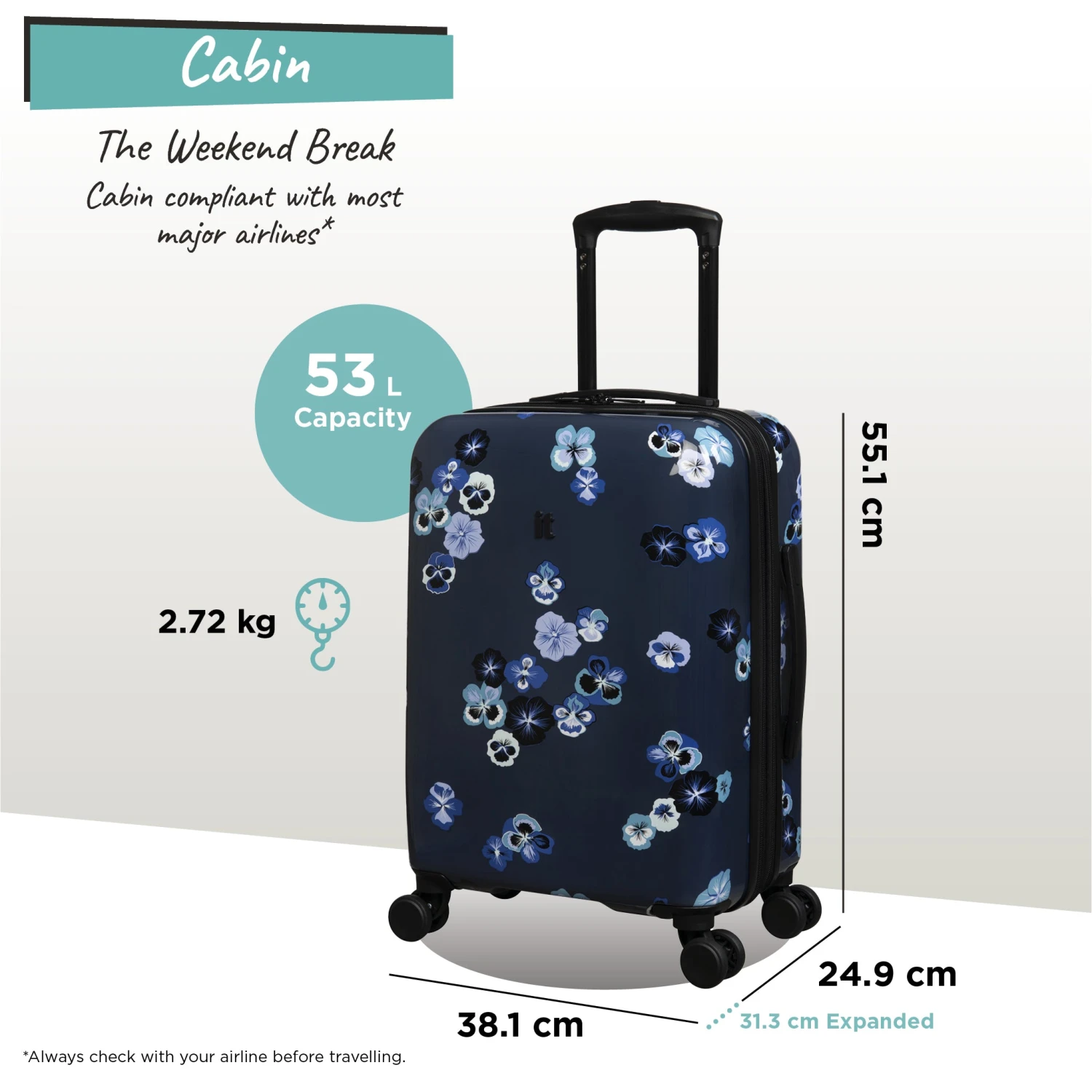 IT Luggage Sheen - 2pc Set (Pansies Floral Blue Depths) 10 IT Luggage Sheen - 2pc Set (Pansies Floral Blue Depths) - Image 8