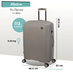IT Luggage Spontaneous - Medium Plus (Feather Grey) -Luggage World Shop Spontaneous Med Feather dims weights