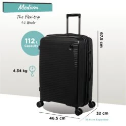 IT Luggage Spontaneous - Medium Plus (Black) -Luggage World Shop Spontaneous Med blk dims weights