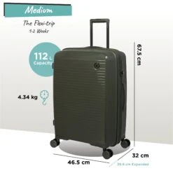 IT Luggage Spontaneous - Medium Plus (Olive Night) -Luggage World Shop Spontaneous Med olive dims weights